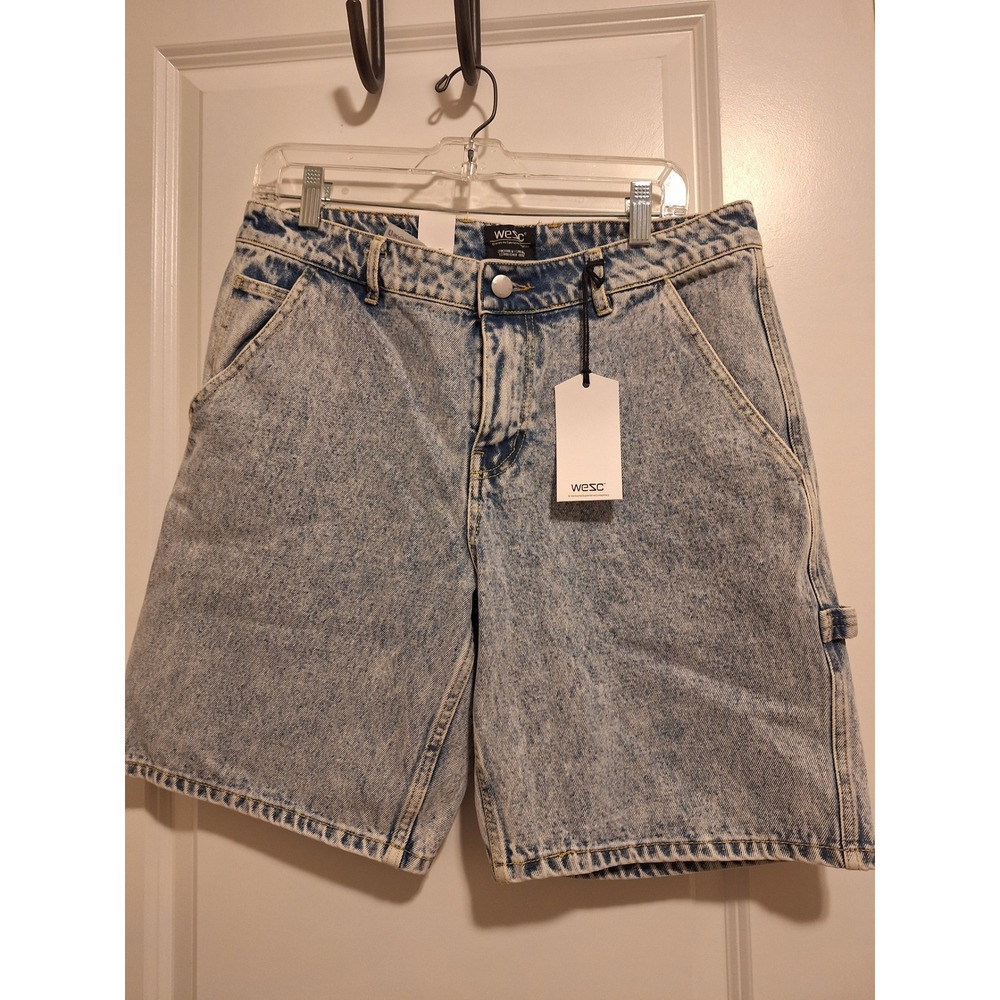 WeSC Mens Carpenter Denim Shorts W31 Light‎ Blue Acid Wash NWT Skate Streetwear